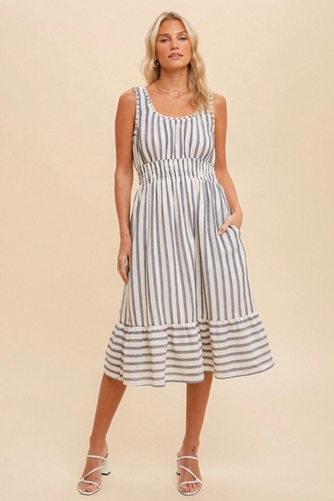 Cotton Linen Striped Dress