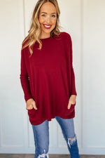 Oversized Pocketed Sweater in Red