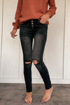Haylie Black Distressed Button Fly Skinny Jeans