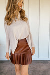 The Bristol Vegan Leather Skirt in Cognac