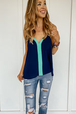 Contrasting Cami in Navy and Teal