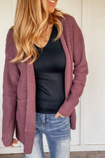 Waffle Knit Open Cardigan in Eggplant